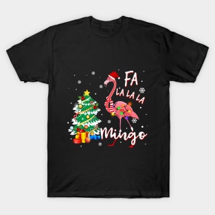 Cute Pink Flamingo Santa Hat Merry Christmas T-Shirt